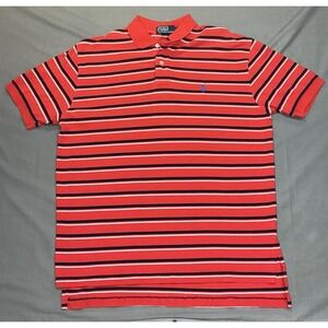 Polo Ralph Lauren Shirt Mens Large Orange Navy Stripe Polo Blue Pony